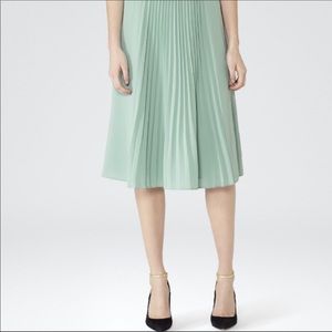 REISS Mint Front Pleated MIDI  Skirt